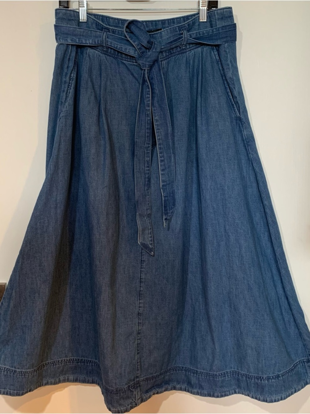 Lauren Ralph Lauren 12 Denim A-Line Full Skirt with Self-Tie Belt & Pockets